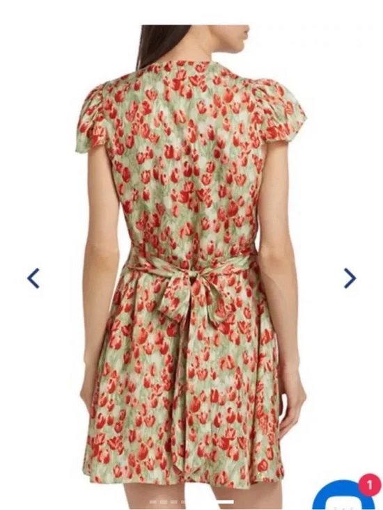 Doen Green Floral Mini Dress with Red Blossom Print - Picture 3 of 3